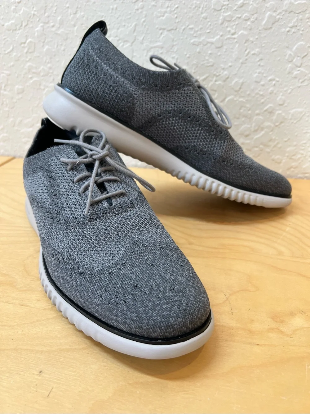 Cole Haan Gray Knit Lace-Up Oxfords with White Sole